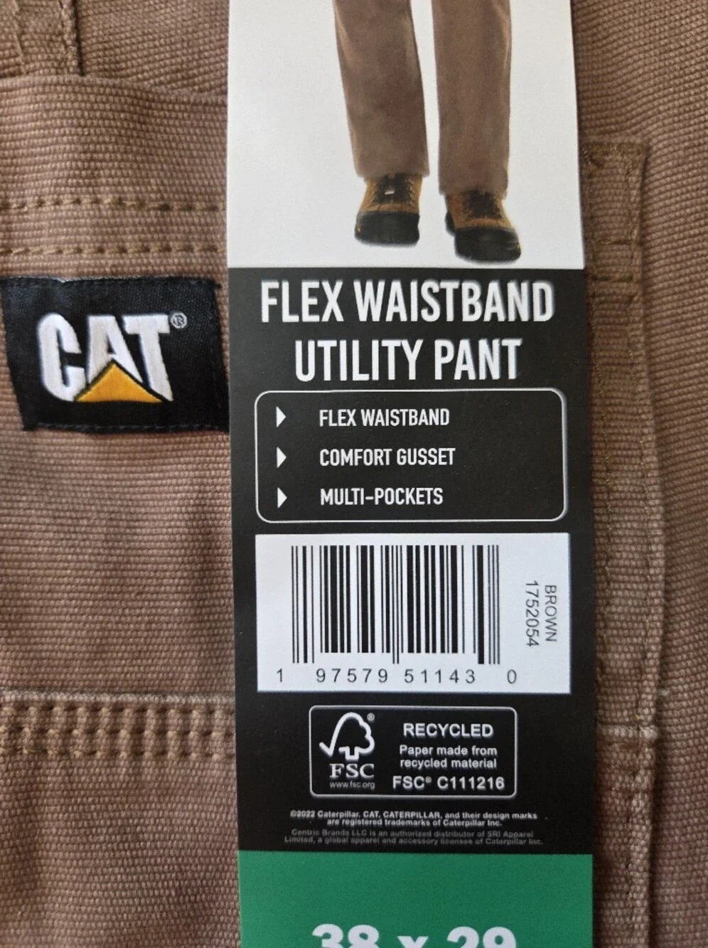 CAT Flex Waistband Utility Pants Mens 38x29 Brown Canvas Work Pants New With Tag